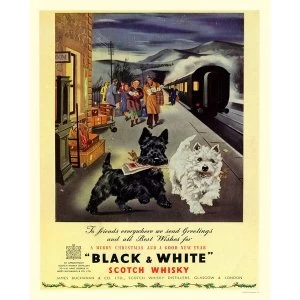 Image of Vintage Metal Sign Retro Advertising Black & White Scotch Whiskey