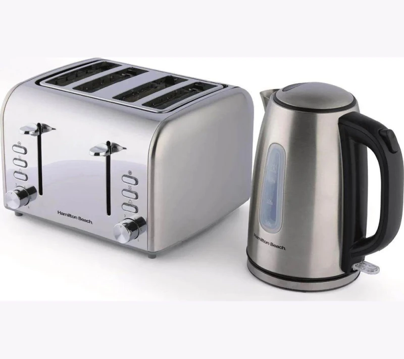 Image of HAMILTON BEACH Rise Jug Kettle & 4-Slice Toaster Bundle - Silver/Grey 5060916372689