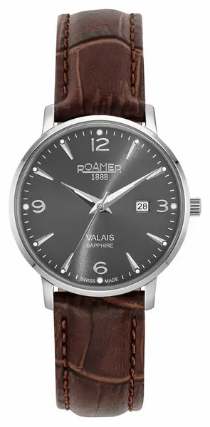 Image of Roamer 958844 41 54 05 Valais Ladies Grey Dial Brown Leather Watch