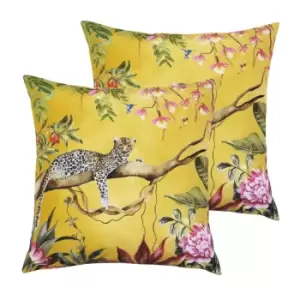 Image of Evans Lichfield Leopard Outdoor Twin Pack Polyester Filled Cushions Gold