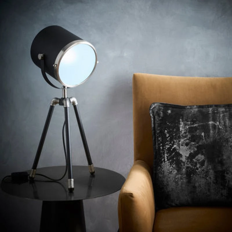 Image of K Living Dagon Black And Satin Nickel Tripod Projector Spot Light Style Table Lamp