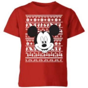 Image of Disney Mickey Face Kids Christmas T-Shirt - Red - 9-10 Years