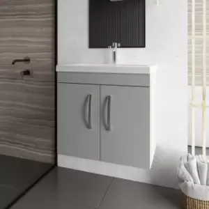 Image of Nuie - Athena Wall Hung 2-Door Vanity Unit with Basin-2 600mm Wide - Gloss Grey Mist