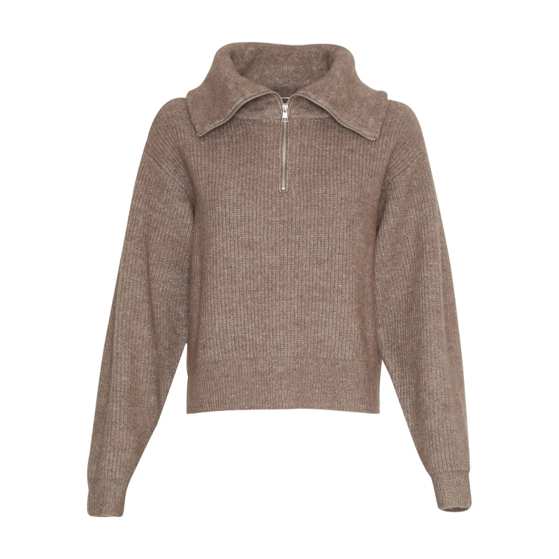 Image of moss copenhagen Womens zip-up jumper Moss Copenhagen Gytta Marron Female M/L