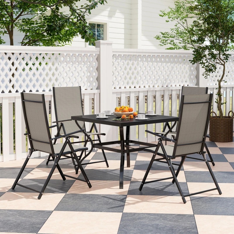 Image of Outsunny 5 PCs Garden Dining Set, Folding Chairs and Metal Top Table, Khaki Khaki