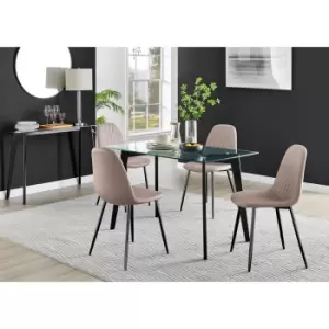 Image of Furniture Box Malmo Glass and Black Leg Dining Table & 4 Cappuccino Corona Black Leg Chairs