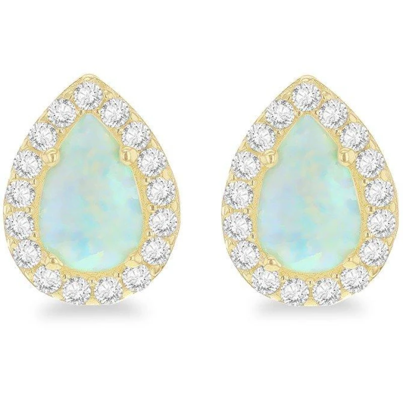 Image of Be You 9ct Gold Teardrop Halo Opal with CZ Stud Earrings Yellow Gold female One Size