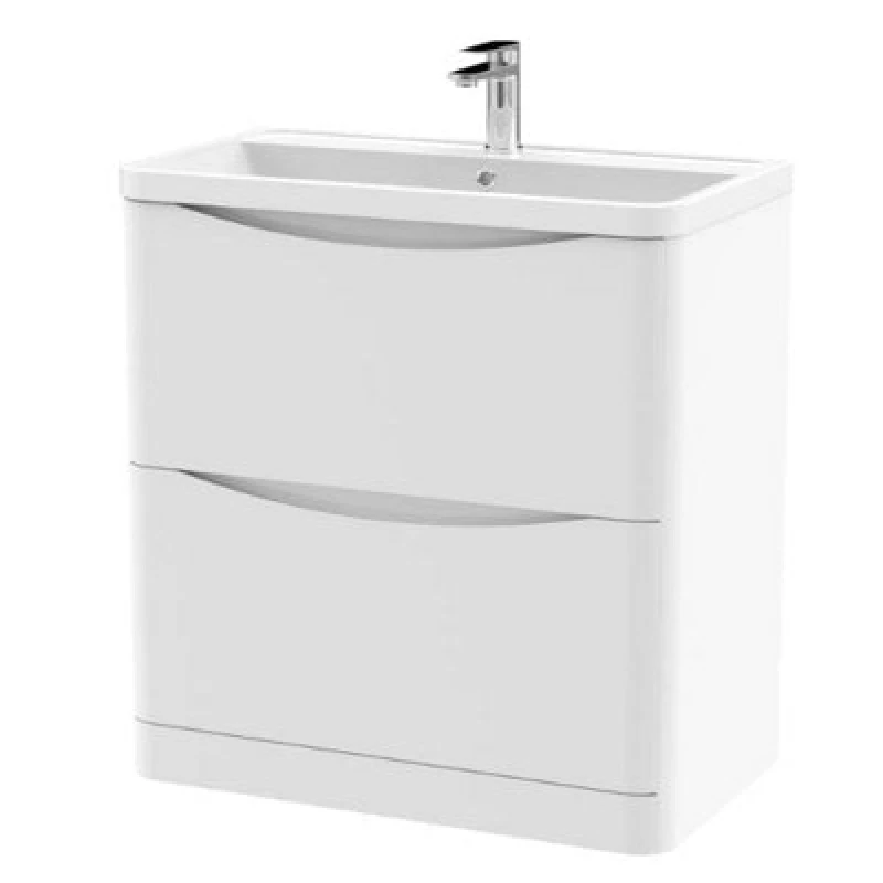 Image of Lunar Floor Standing 2 Drawer Vanity Unit with Polymarble Basin Satin Blue