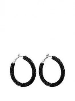 Image of Mood Mood Silver Plated Jet Crystal Pave Tube Hoop Earrings