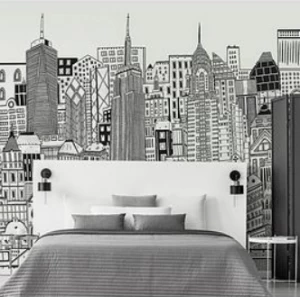 Image of Art For The Home City Sketch Chalk Mural Wallpaper Paper