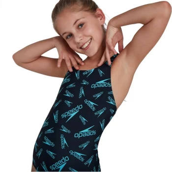 Image of Speedo Logo Medalist Swimsuit Junior Girls - Blue