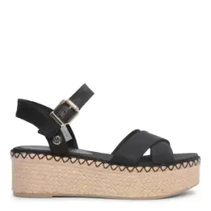 Image of Tommy Hilfiger Shiny Jute Flatform Sandals In Black - Size 37