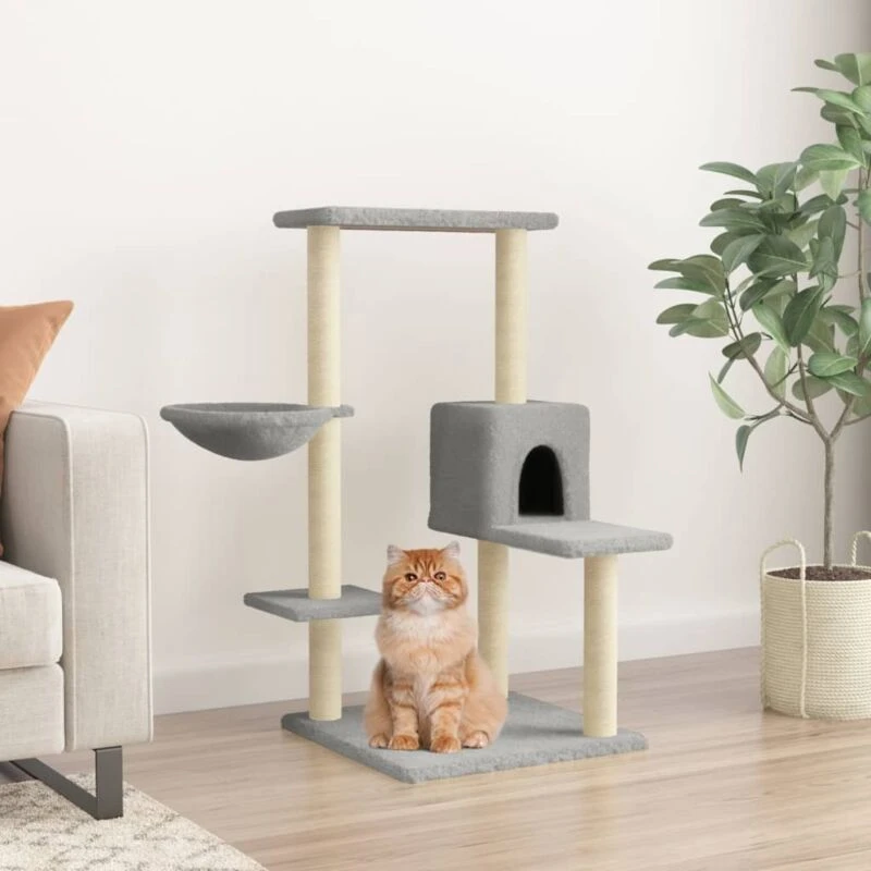 Image of vidaXL Cat Tree w/ Sisal Scratching Posts Light Grey 95cm, Grey 172074