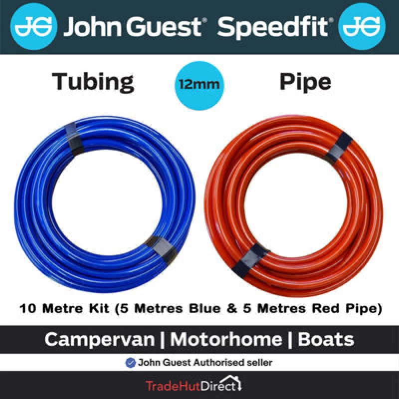 Image of John Guest 5M Red & 5M Blue 12mm Campervan Camper Motorhome Water Pipe 10M Kit
