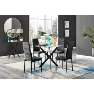 Image of Furniture Box Novara Black Leg Round Glass Dining Table and 4 Black Milan Black Leg Chairs