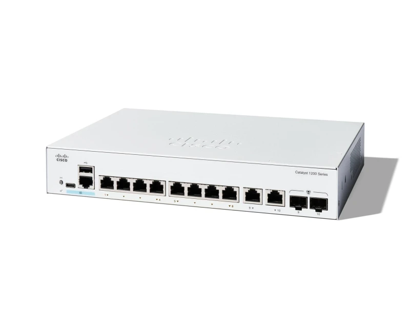 Image of Cisco Catalyst 1200-8T-E-2G 2 x Combo Gigabit SFP/RJ-45 Desktop Rack Mountable Managed Network Switch C1200-8T-E-2G