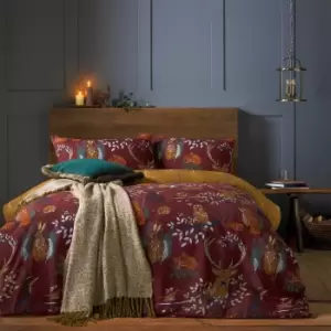 Image of Furn. Riva Forest Fauna Rust Duvet Cover and Pillowcase Set Red, Blue and Yellow