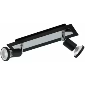 Image of Wall Ceiling 2 Spot Light Colour Black Chrome Shade & Back Plate Bulb GU10 2x5W