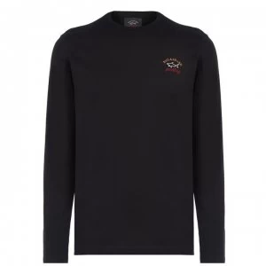 Image of Paul And Shark Crew Logo Long Sleeve T Shirt - Black 011