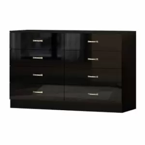 Image of Chilton Wide 8 Drawer Chest of Drawers with High Gloss Drawer Fronts, black
