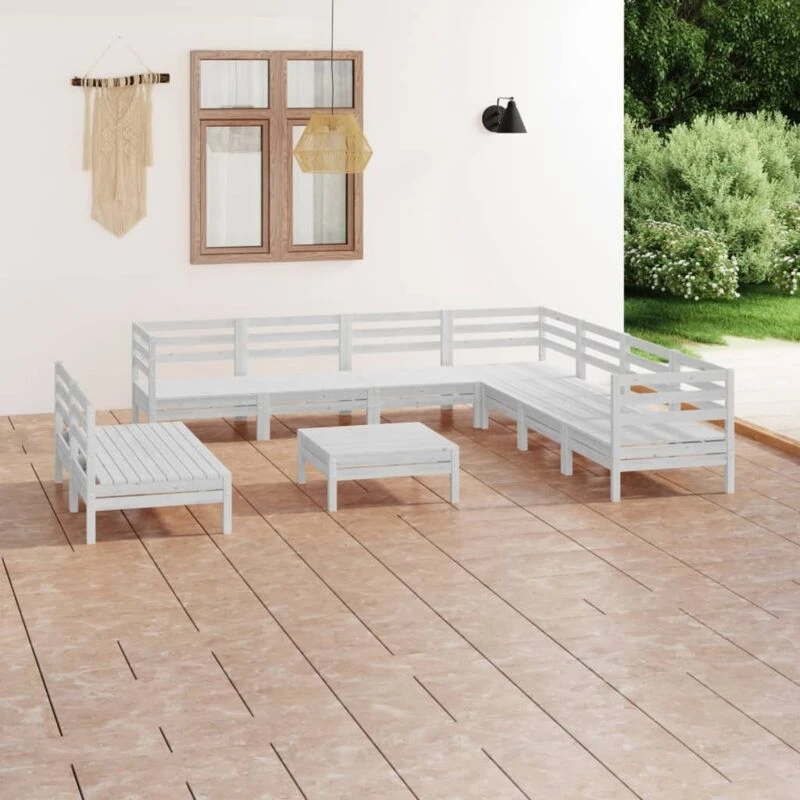Image of VIDAXL 10 Piece Garden Lounge Set Solid Wood Pine White Vidaxl 8720286688854