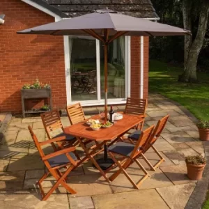 Image of Rowlinson Plumley 6 Seater Dining Set with Parasol and 15kg Base, Grey