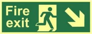 Image of Fire Exit Arrow Down/Right Sign Rigid S/Alum.Brd
