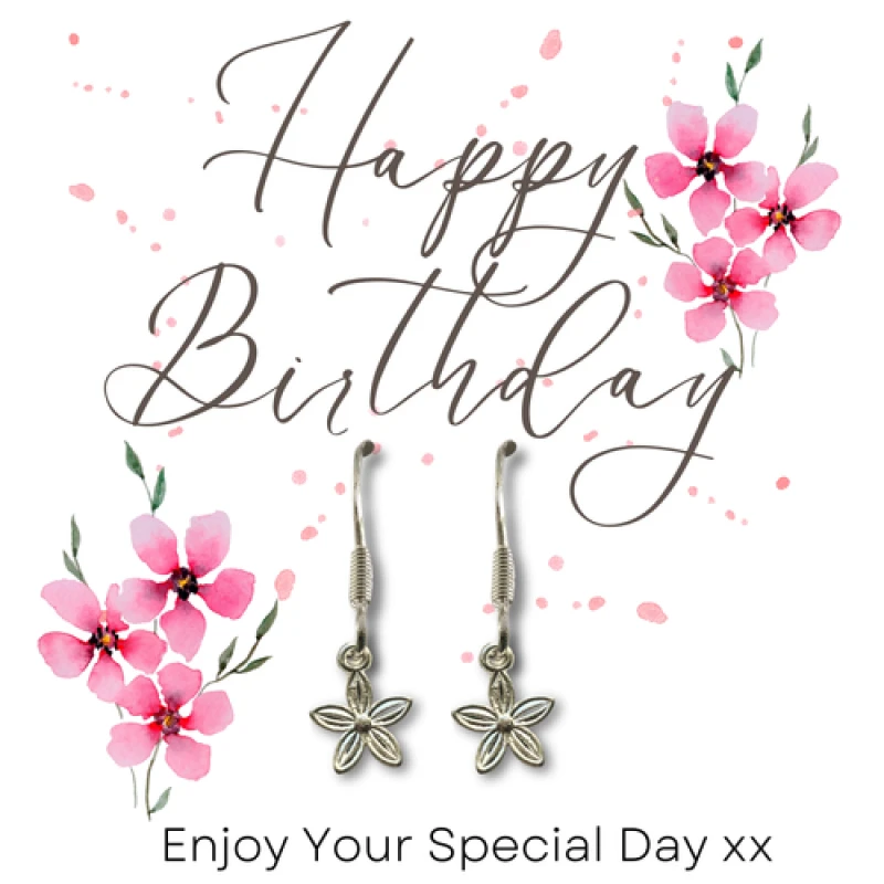 Image of Aye Do Gifts Happy Birthday Pink Flowers Gift Card & Dahlia Flower Drop Earrings
