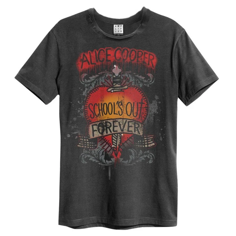 Image of Amplified Amplified Men School's Out Alice Cooper T-Shirt in Charcoal Size: Small Charcoal S Male 5063470493043