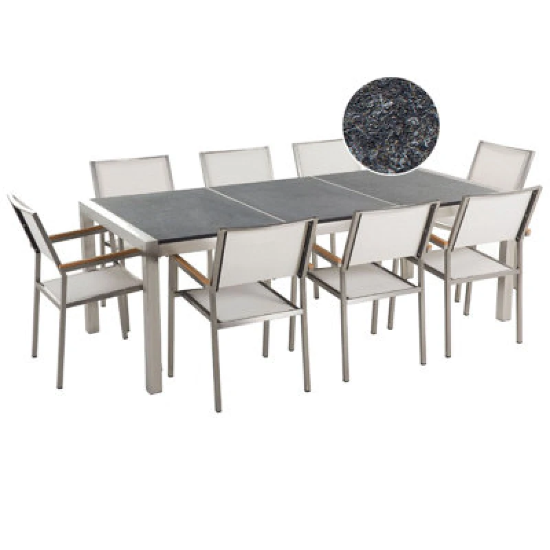 Image of Beliani Garden Dining Set 8 Seater Grosseto Triple Plate Granite Flamed Black/ White