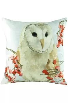 Image of Xmas Owls Hand-Painted Watercolour Printed Cushion