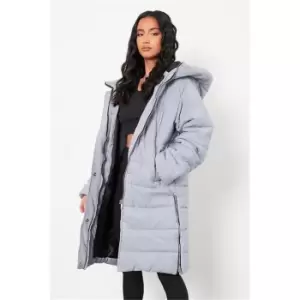 Image of I Saw It First Grey Petite Longline Padded Hooded Coat - Grey