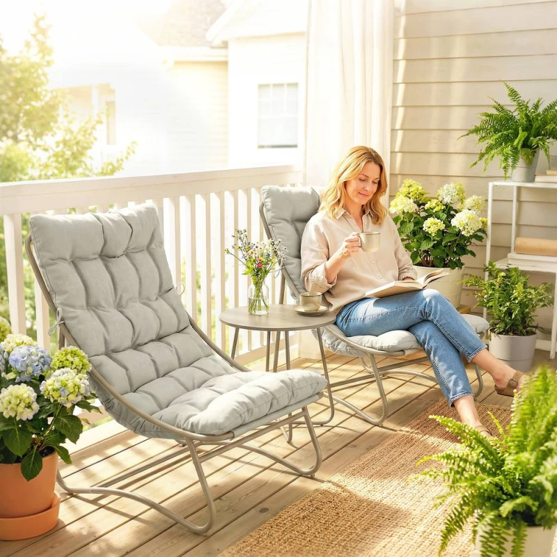 Image of OUTSUNNY Garden Bistro Set, Bistro Table & Chairs w/ Cushions, Light Grey Size: 1000mm x 16000mm Light Grey Unisex 1000mm x 16000mm