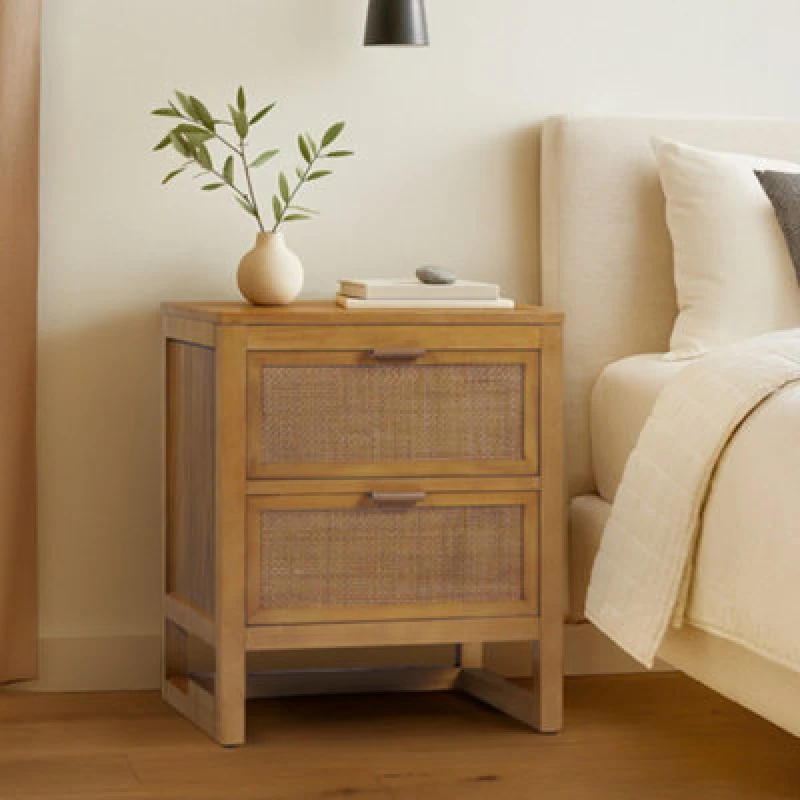 Image of Teamson Home Hatteras Bedside Table 2 Drawer Nightstand, Natural