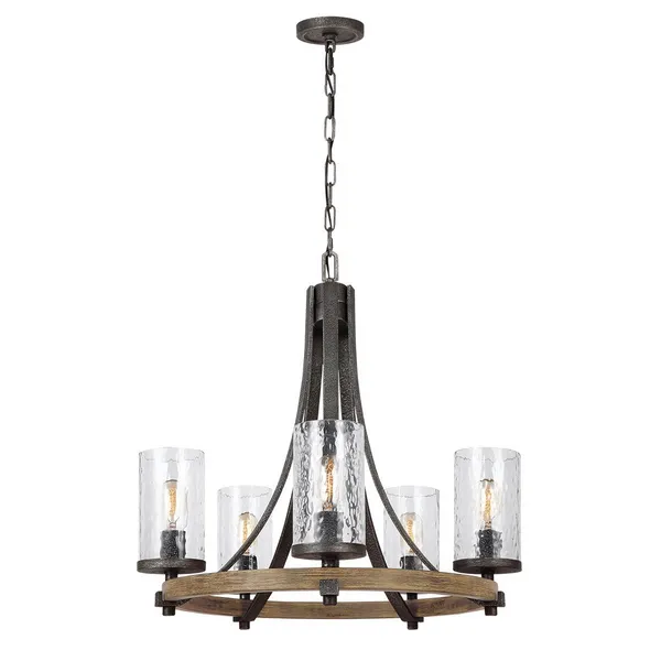 Image of Feiss Angelo 5 Light Chandelier Weathered Oak