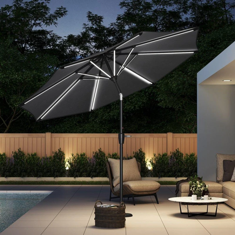 Image of Breeins Large Solar LED Parasol without Base Dark Grey Grey unisex One size