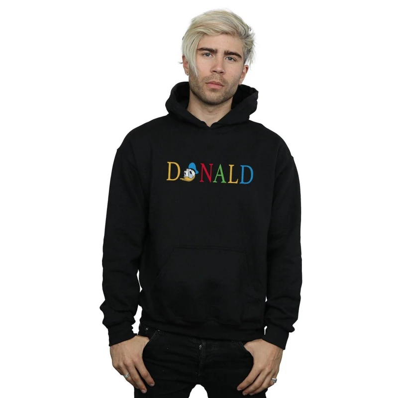 Image of Disney Men Donald Duck Letters Hoodie in Black Size: Small Black S Male 5059114639595