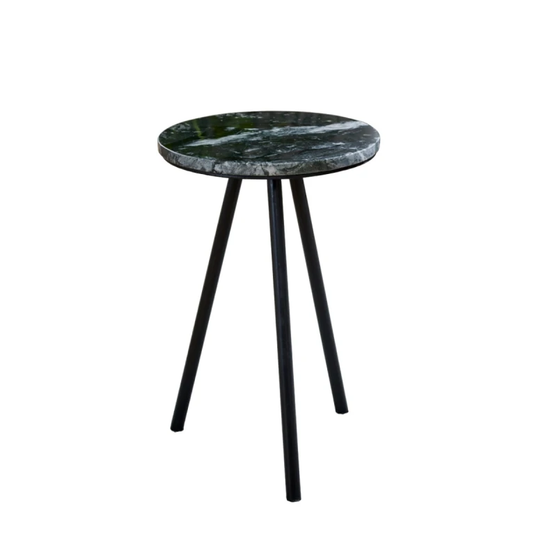 Image of Indian Hub Opal Side Table With Black Marble Top & Metal Legs