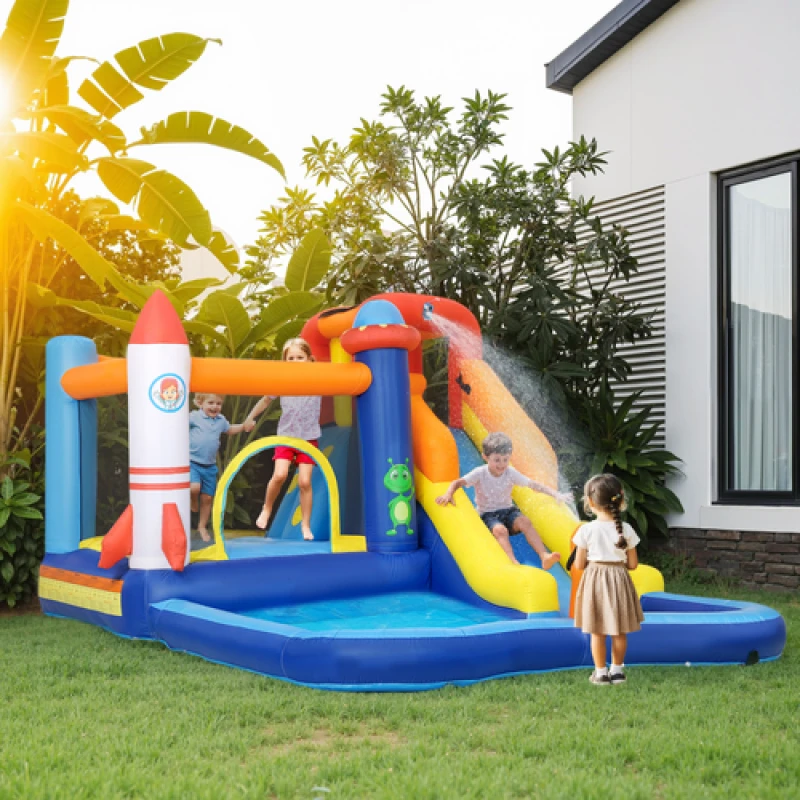 Image of AIYAPLAY AIYAPLAY 5 in 1 Bouncy Castle for Children with 550W Blower, Water Slide