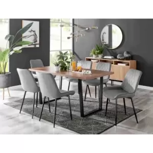 Image of Furniture Box Kylo Brown Wood Effect Dining Table and 6 Grey Pesaro Black Leg Chairs