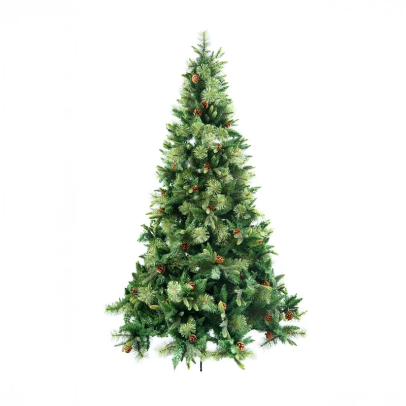 Image of Shatchi 8FT Californian Boulder Bushy Look Luxurious Forest Green Artificial Christmas Tree Pine Cones Hinged Branches Green