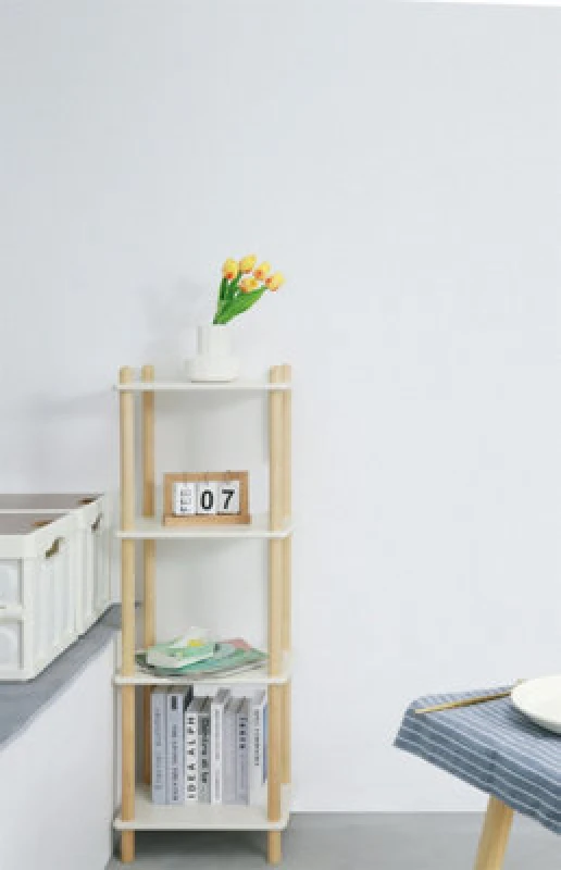 Image of Furniturehmd 4-Tier Household Shelf,organiser Shelves,storage Shelf With Birch Round Legs And Mdf Shelving Unit For Bedroom