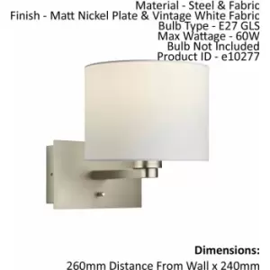 Image of Loops - Wall Light & Shade Matt Nickel & Vintage White Fabric 60W E27 e10277