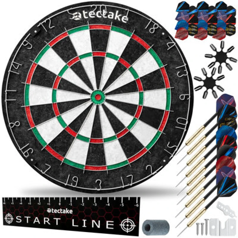 Image of Tectake Dartboard Bully With 9 Darts, 21 Flights, Installation Materials And Accessories - Black/white