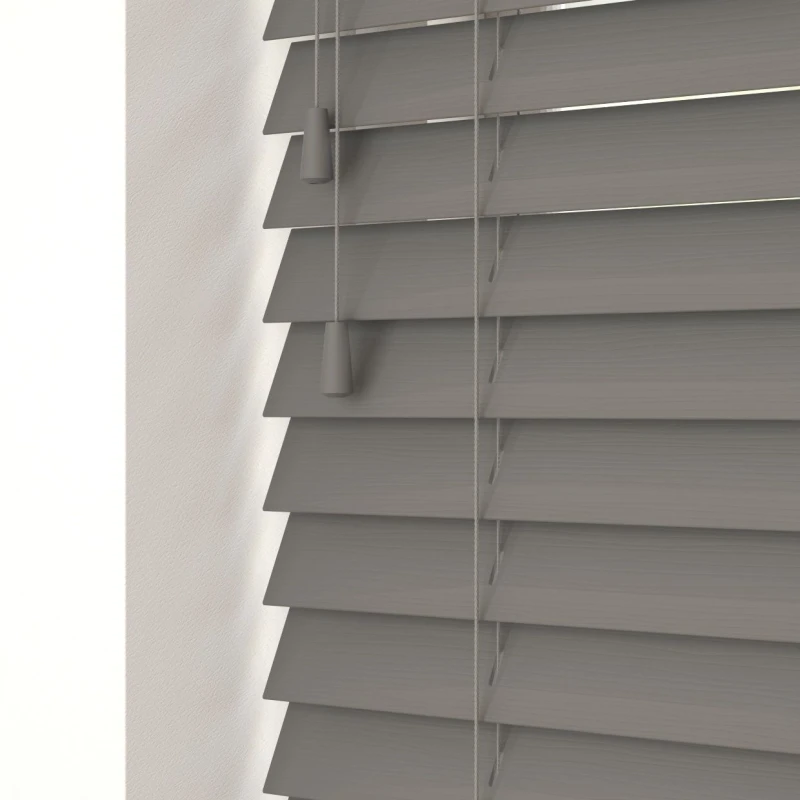 Image of Blinds Outlet Faux Wood String Venetian Blind in Dark Grey Size: 75cm width x 200cm drop Dark Grey Unisex 75cm width x 200cm drop