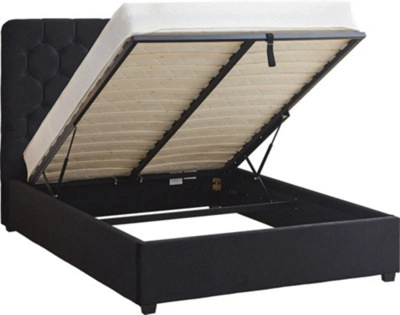 Image of Seconique Madison 4'6" Ottoman Bed - Black Velvet Fabric, Black 200-203-129