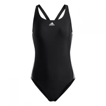 Image of adidas Womens Fit 3-Stripes Swimsuit - Black / White