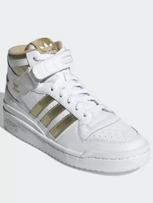 Image of adidas Originals Forum Mid Shoes, White/Gold/Beige, Size 7, Women