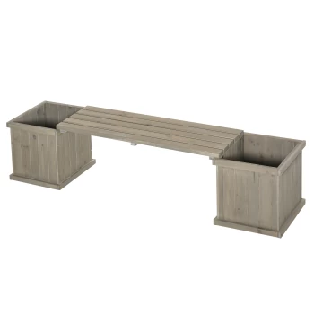 Image of Outsunny Wooden Garden Planter & Bench Combination Garden Raised Bed Patio Park Grey 176 x 38 x 40 cm