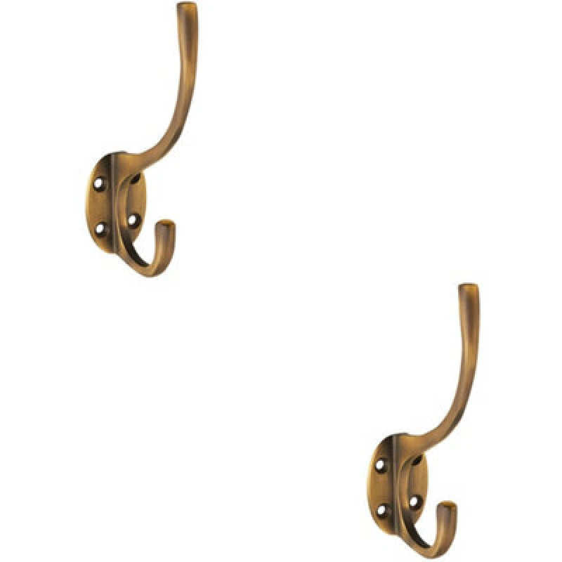 Image of Loops 2x Victorian Hat & Coat Hook on Oval Backplate 64mm Projection Antique Brass Metallics